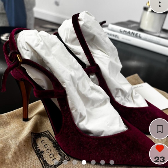 Brand New Gucci Burgundy Velvet Slingback Pumps 7.5 with box/ tags. Never worn. - Picture 3 of 7